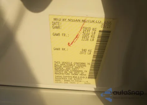 2015 Nissan Altima 2.5 Sl z USA, uszkodzony, nr VIN 1N4AL3AP4FN861093